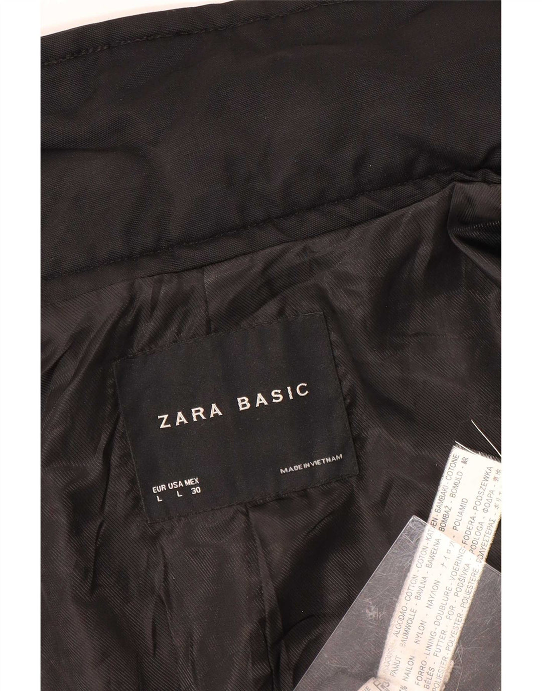 Trench corto da donna Zara UK 14 grande cotone nero
