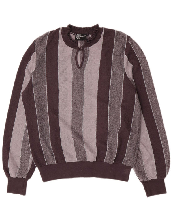 Maglione vintage da donna con collo alto e collo alto IT 44 Acrilico a righe grigio medio