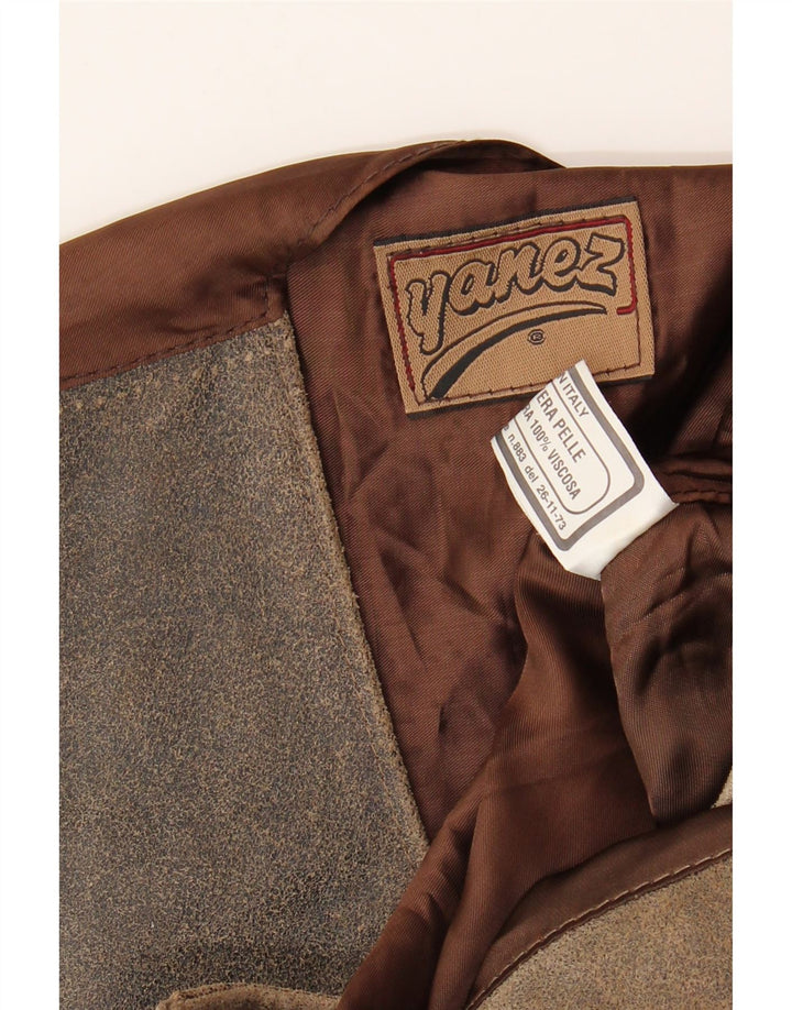 Gilet vintage da uomo in pelle scamosciata in pelle marrone medio