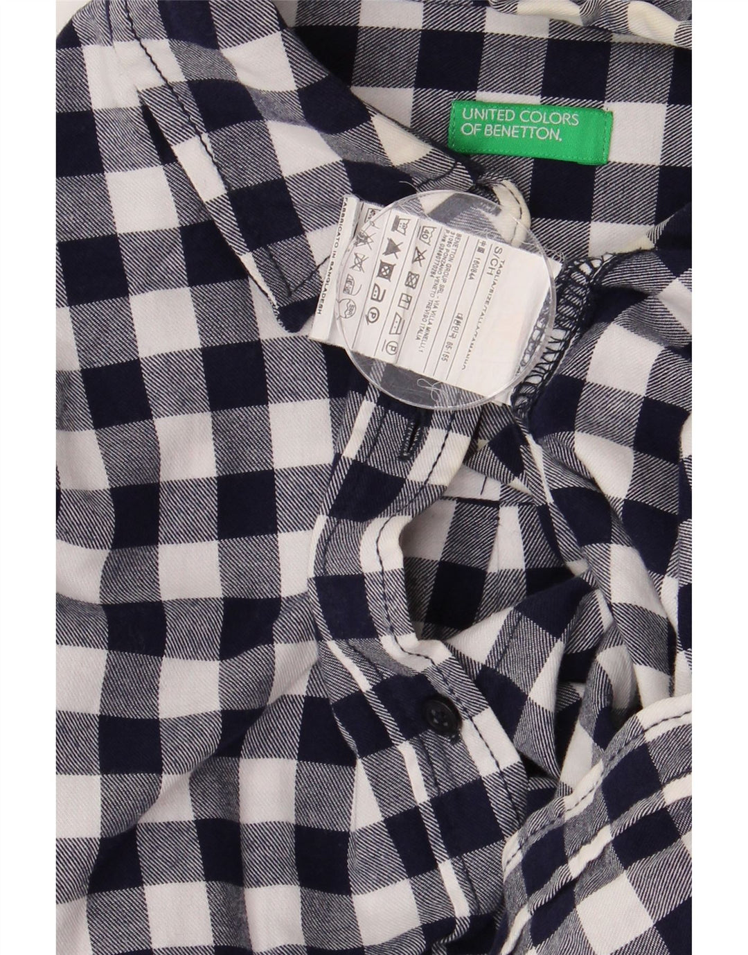 Camicia da donna in flanella lunga Benetton UK 10 Small Blu Navy a quadretti