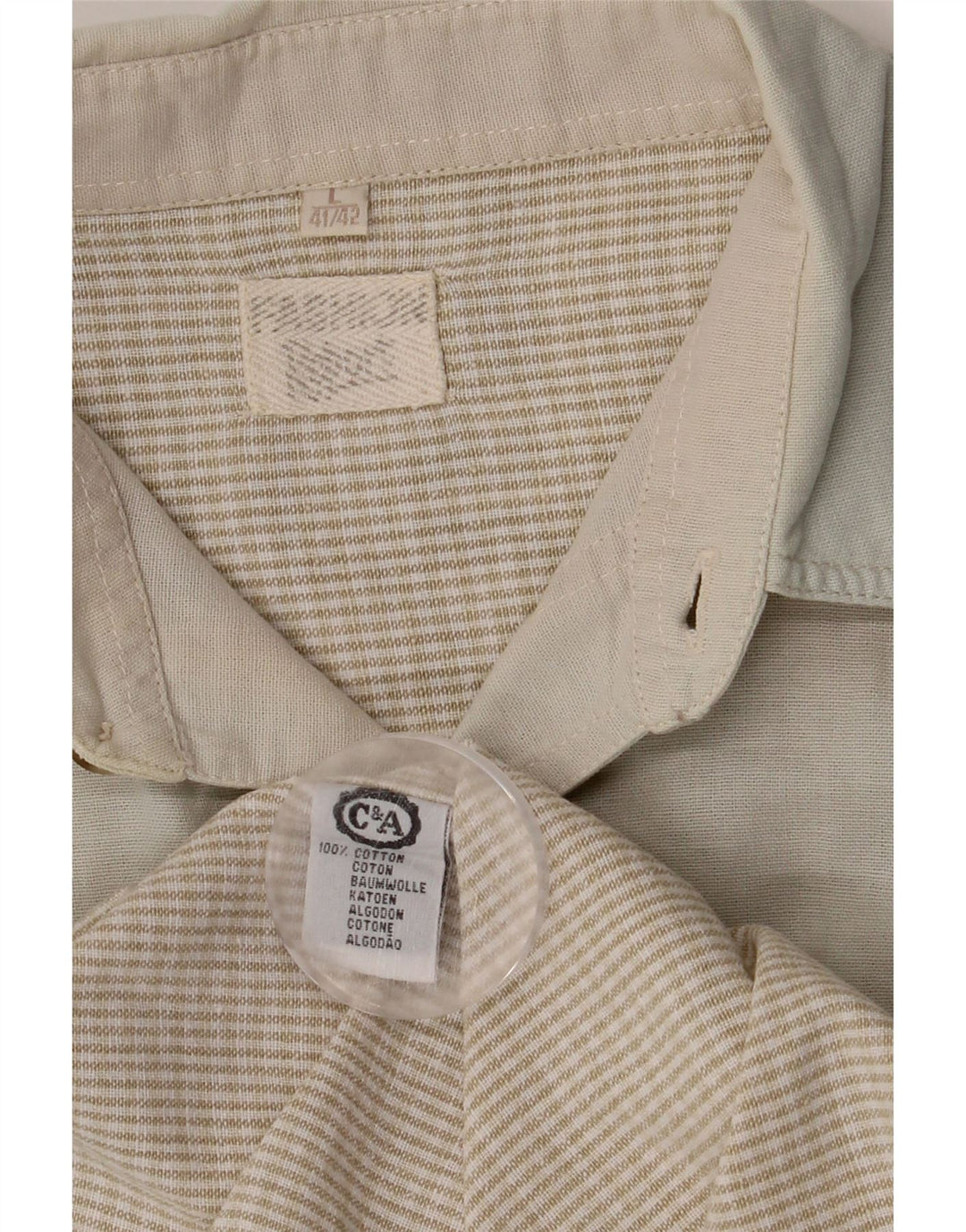 C&A Mens Abstract Pattern Short Sleeve Shirt Size 41/42 Large Beige Cotton Vintage C&A and Second-Hand C&A from Messina Hembry 