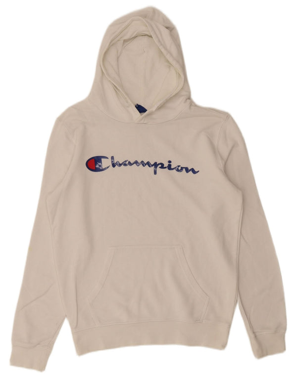 Maglione con cappuccio grafico da uomo CHAMPION piccolo in cotone bianco