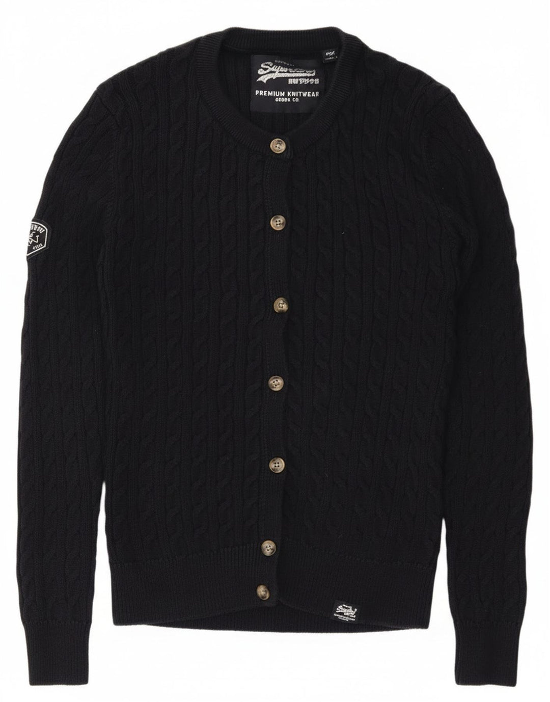 Maglione cardigan grafico da donna Superdry UK 8 piccolo cotone blu navy