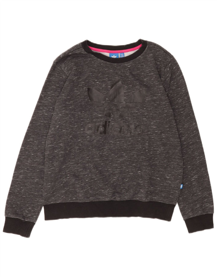 Felpa grafica da donna Adidas Jumper UK 14 Cotone chiazzato grigio medio