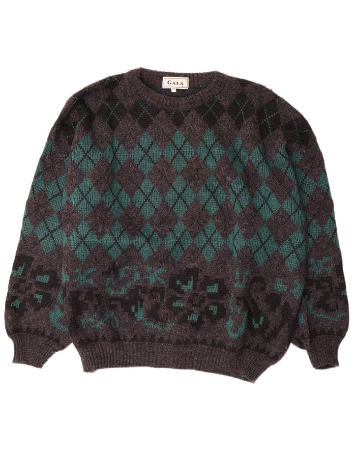 Maglione Gala da uomo con scollo a barca XL Grigio Argyle/Lana diamante