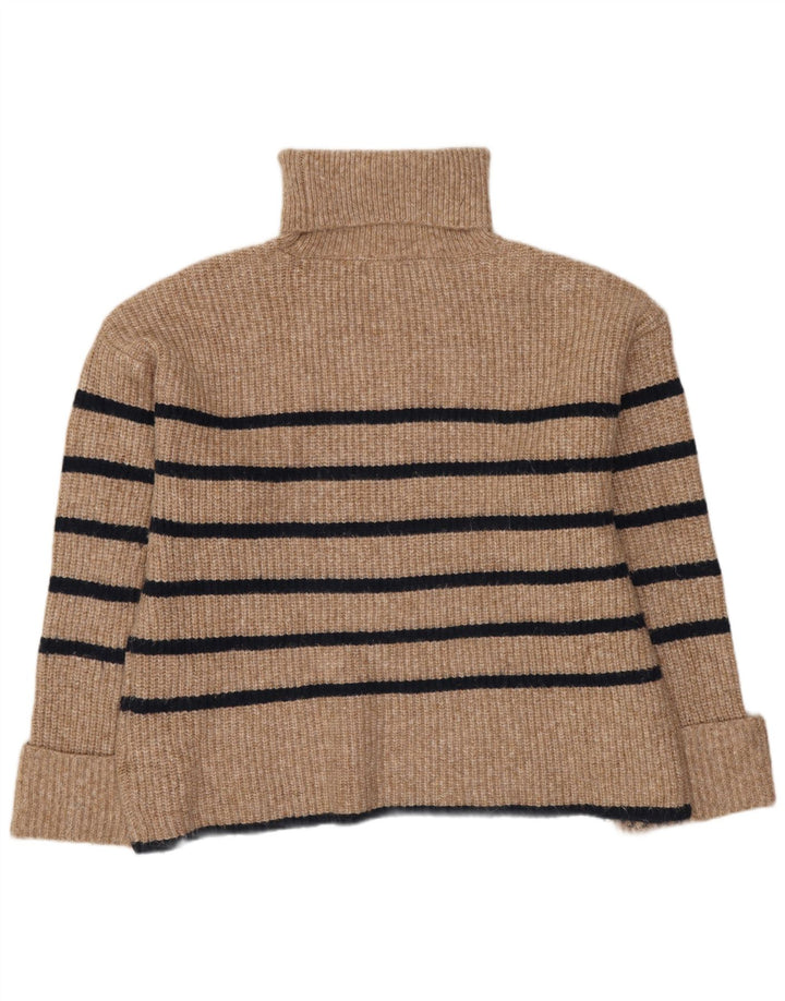 Maglione maglione a collo alto da donna Marks & Spencer UK 14 a righe beige medio