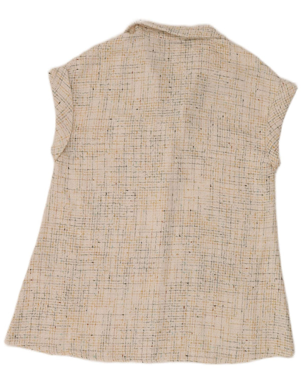 Polo senza maniche da donna Zara UK 14 Poliestere screziato bianco sporco medio