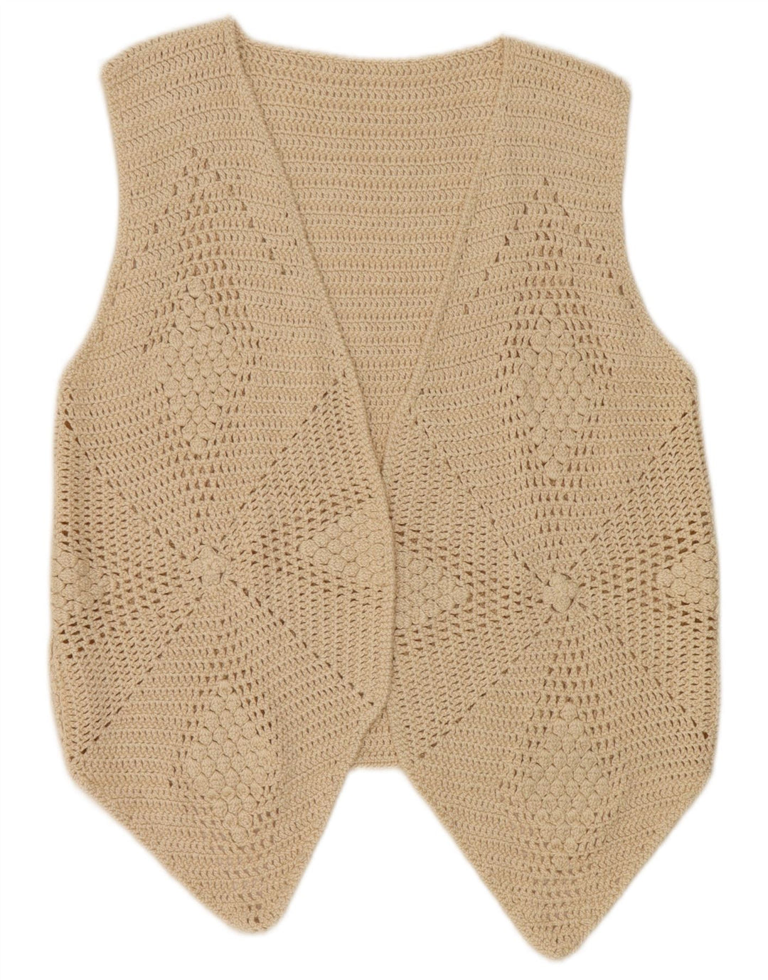 Gilet vintage da donna all'uncinetto UK 10 piccolo beige