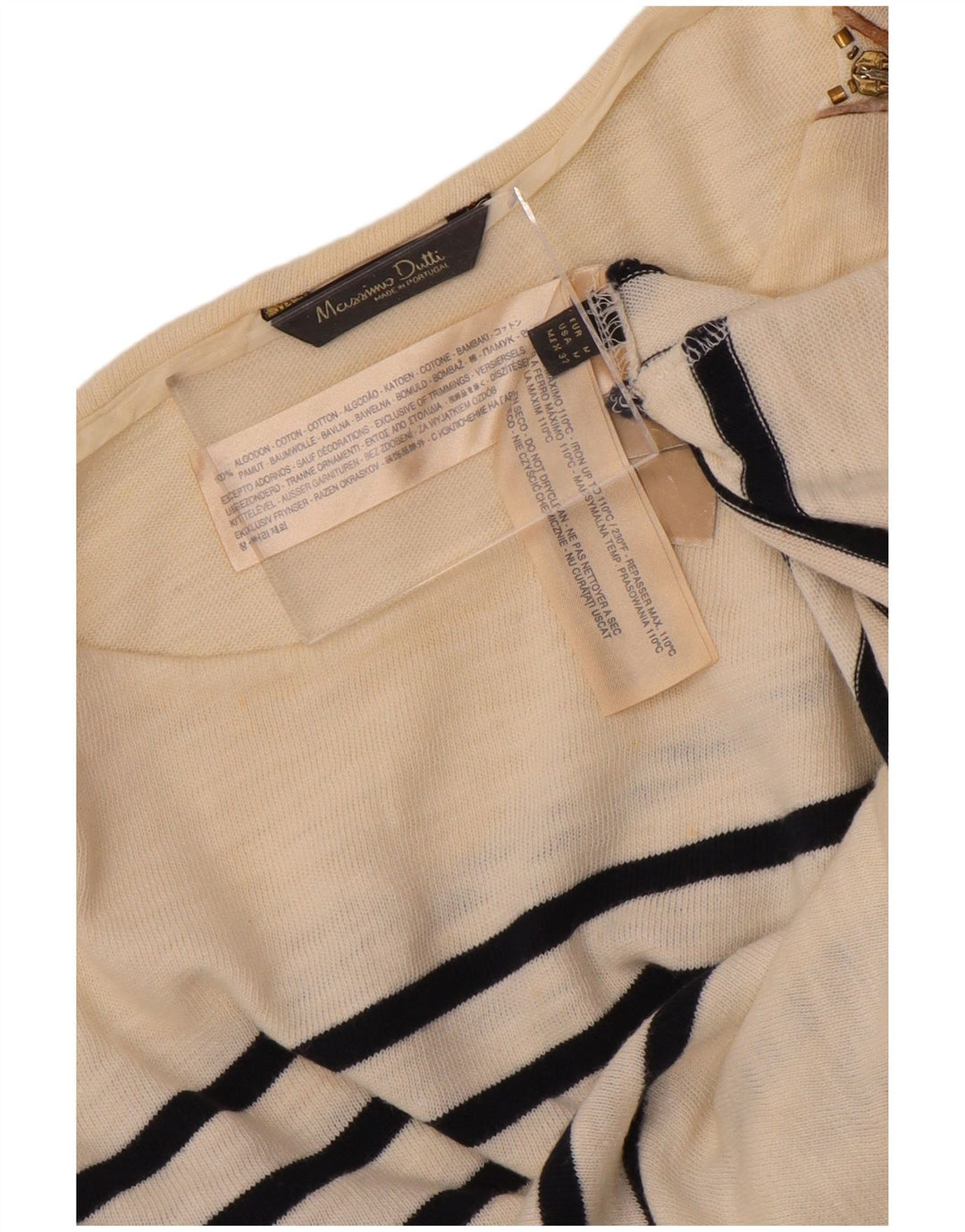 Massimo Dutti Top da donna manica 3/4 UK 12 cotone a righe bianco sporco medio