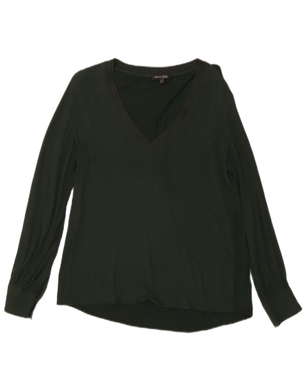 Massimo Dutti Camicetta a maniche lunghe da donna Top UK 14 Viscosa verde medio