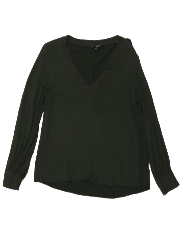 Massimo Dutti Camicetta a maniche lunghe da donna Top UK 14 Viscosa verde medio