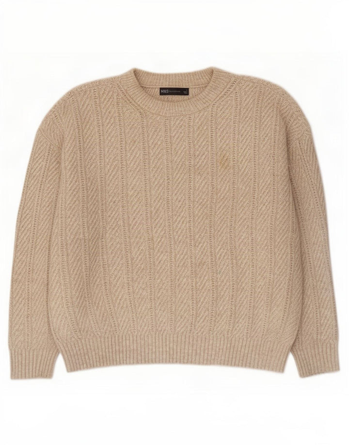Maglione maglione girocollo da donna Marks & Spencer UK 16 grande poliestere beige