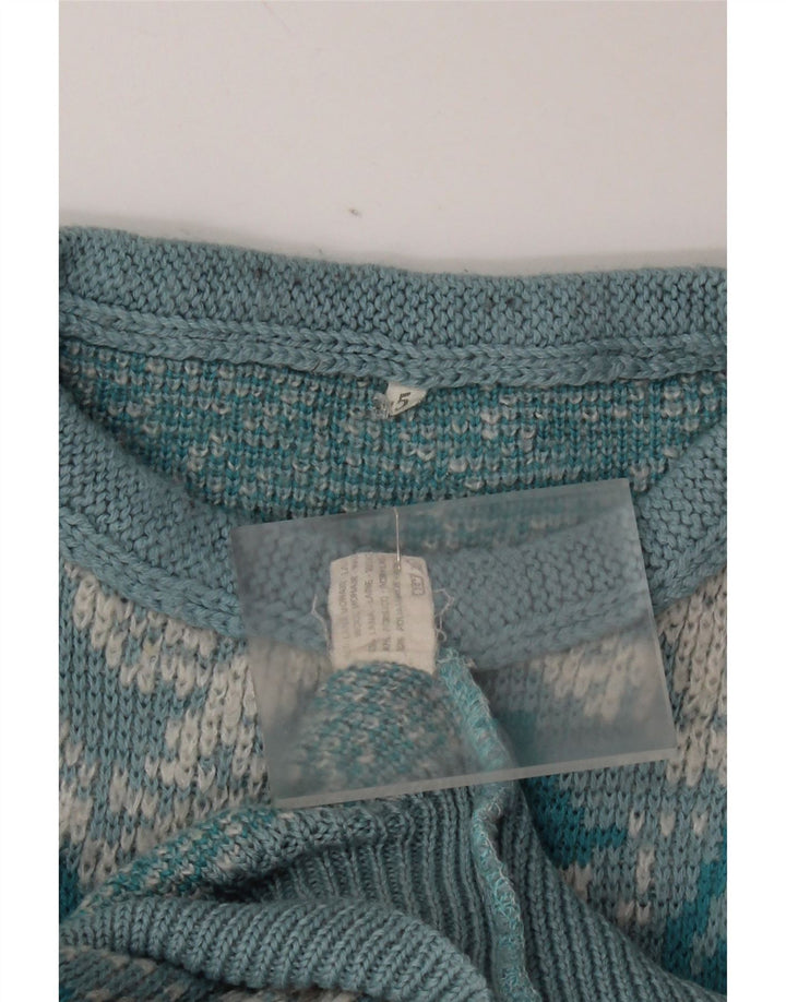 Maglione girocollo da donna vintage con motivo astratto girocollo UK 16 grande blu