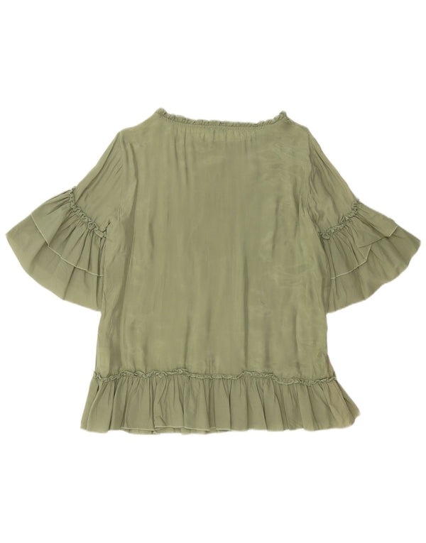 BENETTON Camicetta oversize da donna Top UK 10 Small Green Cupro