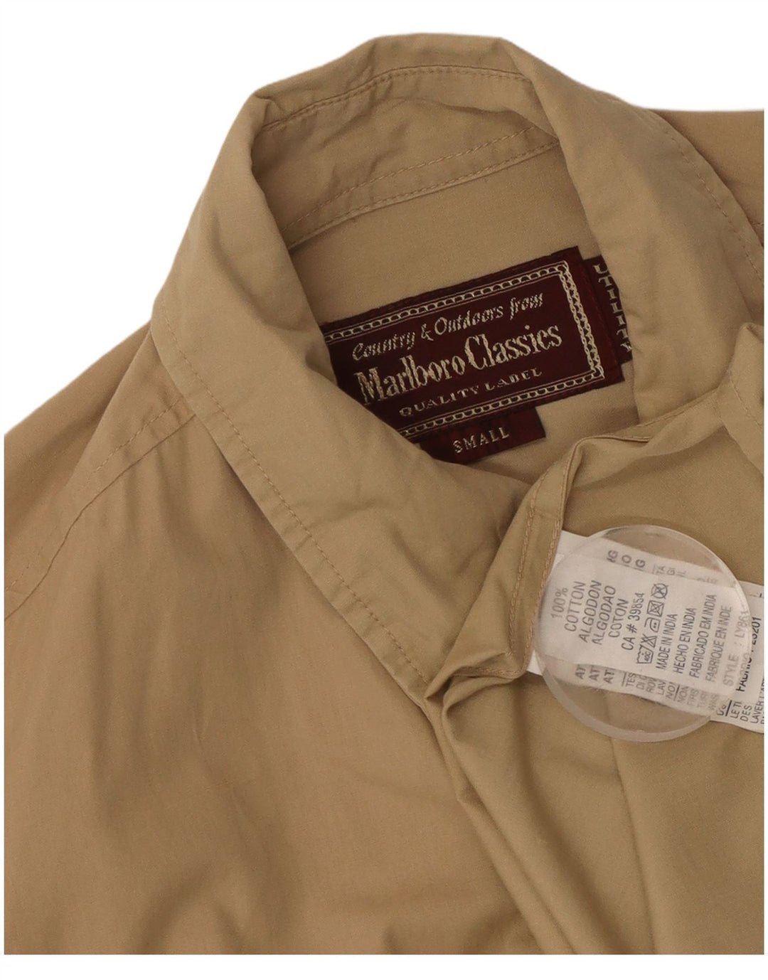 MARLBORO CLASSICS Camicia utility a maniche corte da uomo piccola a righe beige
