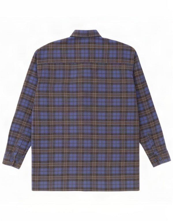 Camicia vintage da uomo in flanella di cotone a quadri blu grande