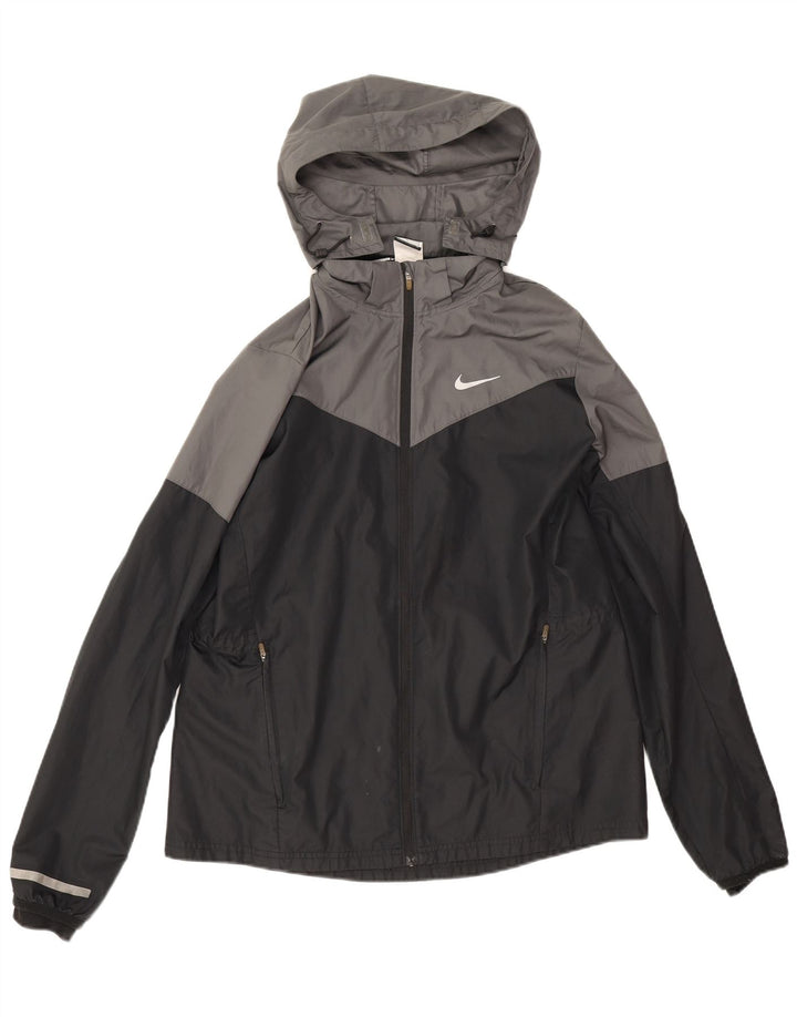 Giacca antipioggia con cappuccio Nike da donna UK 16 Large Grigio Colourblock Poliestere
