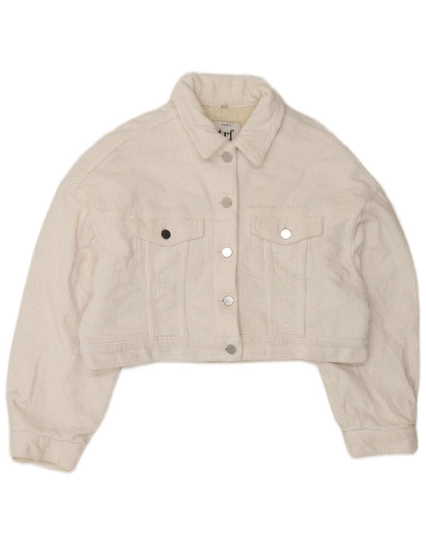 Zara Womens Oversized Crop Sherpa Corduroy Jacket UK 10 Small White Cotton