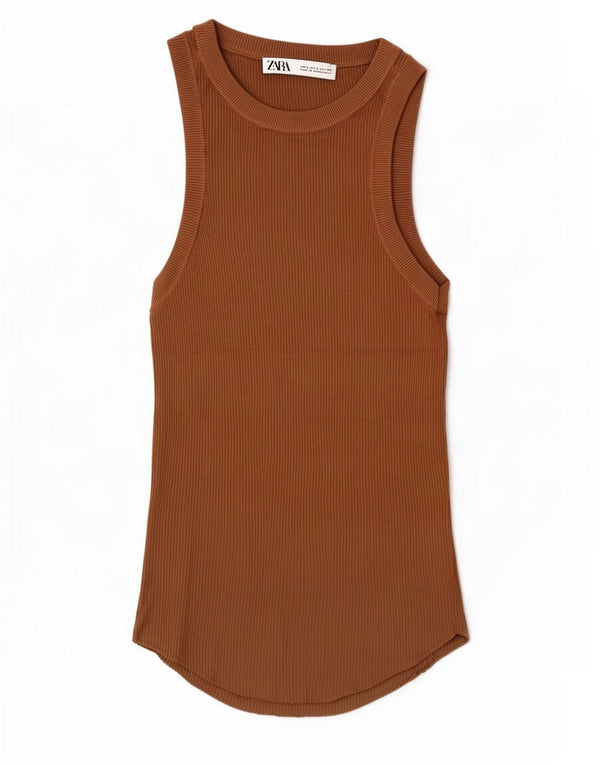 Canotta da donna Zara UK 14 grande in viscosa marrone
