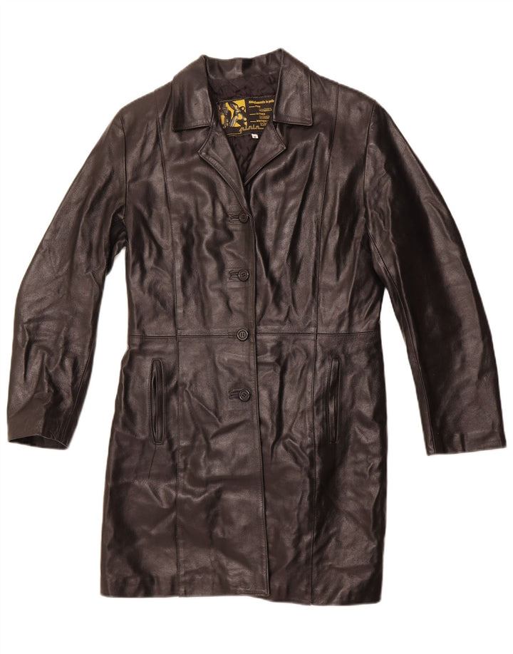 Cappotto in pelle da donna VINTAGE UK 14 Pelle nera media