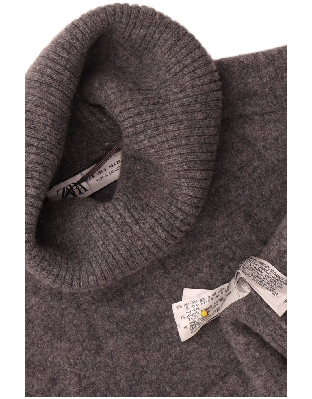 Maglione corto oversize a collo alto da donna Zara UK 10 piccolo in lana grigia