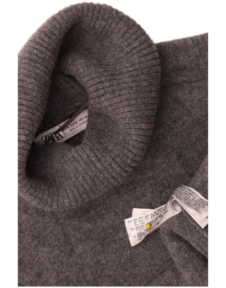 Maglione corto oversize a collo alto da donna Zara UK 10 piccolo in lana grigia