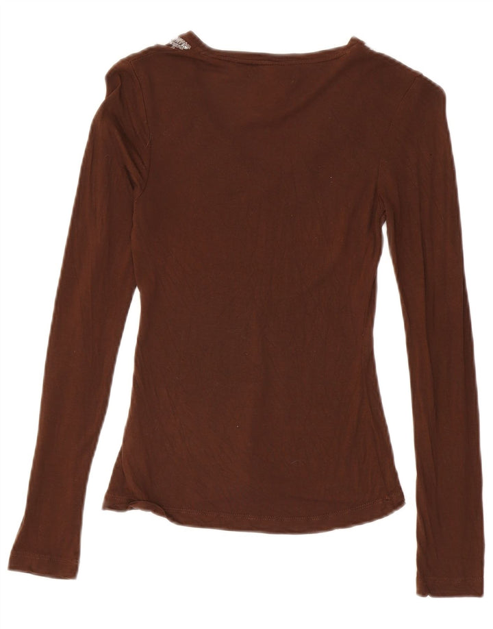 Top Blusa Donna Zara UK 8 Small Marrone Viscosa