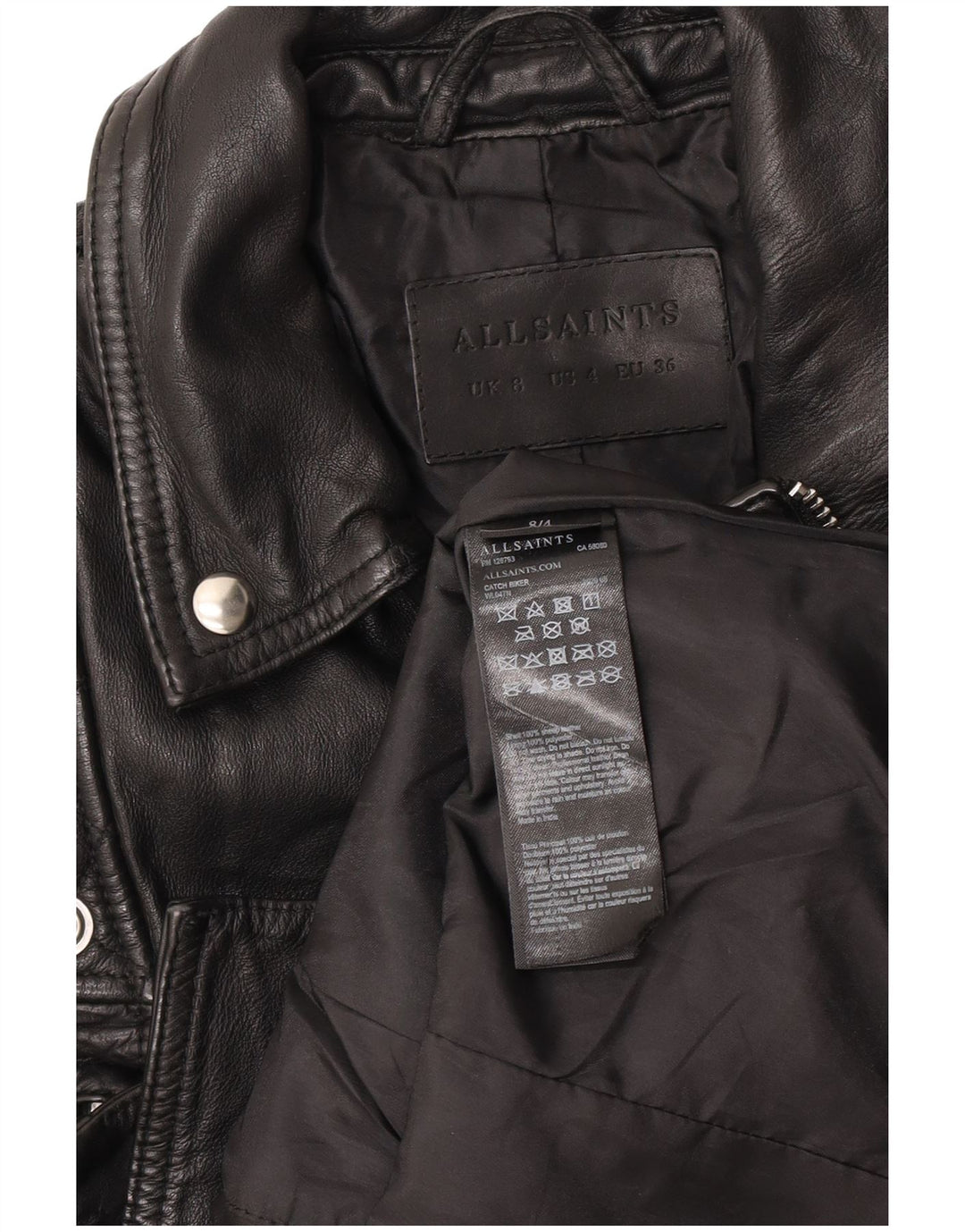 Giacca da motociclista in pelle corta da donna All Saints UK 8 piccola nera