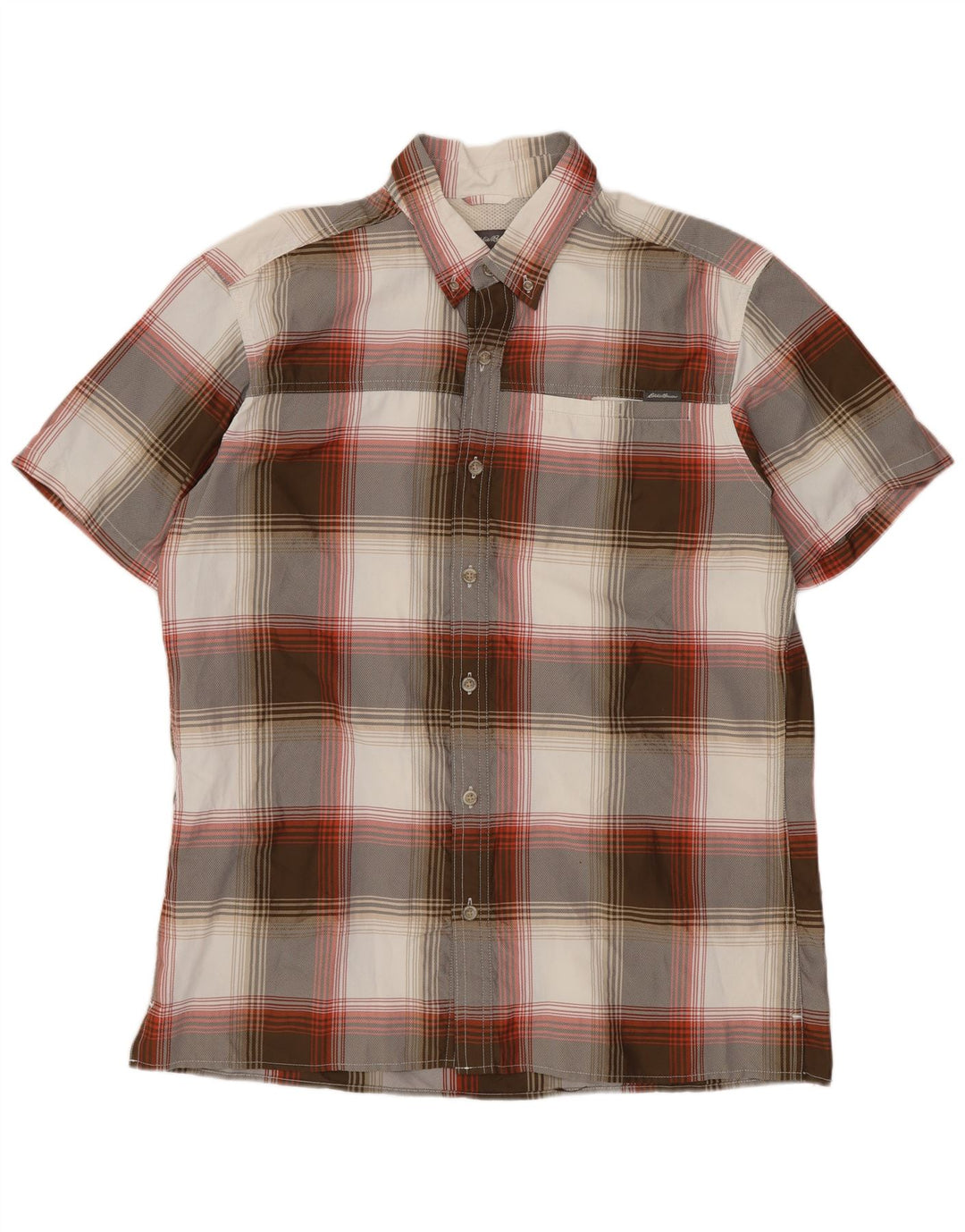 Camicia a maniche corte da uomo Eddie Bauer in poliestere a quadri grigio medio