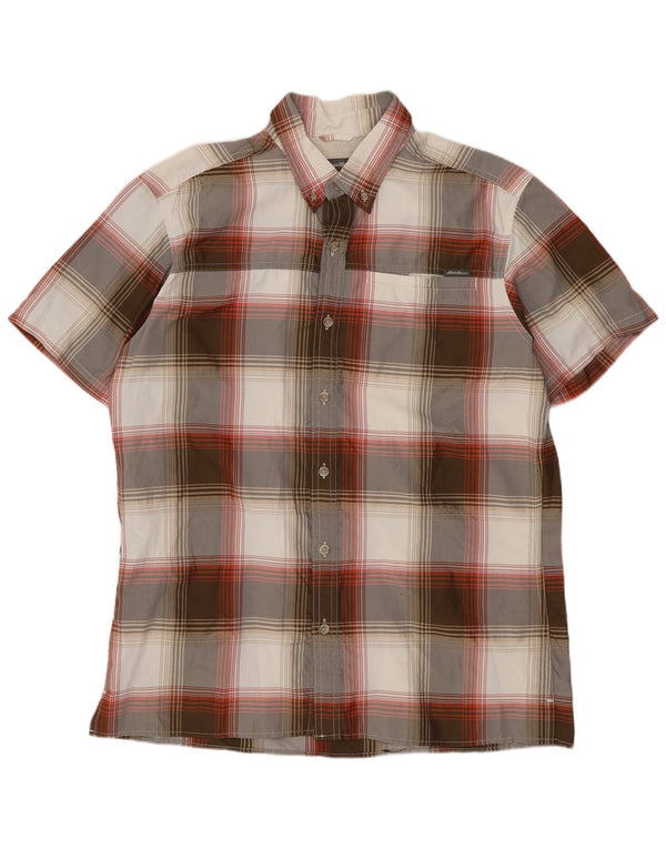 Camicia a maniche corte da uomo Eddie Bauer in poliestere a quadri grigio medio