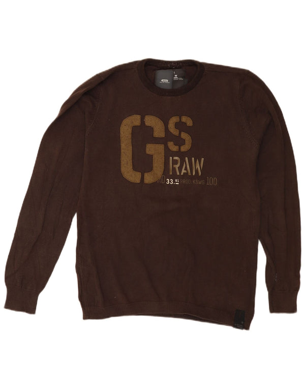 G-Star Mens Graphic Crew Neck Jumper Sweater Large Brown Cotton