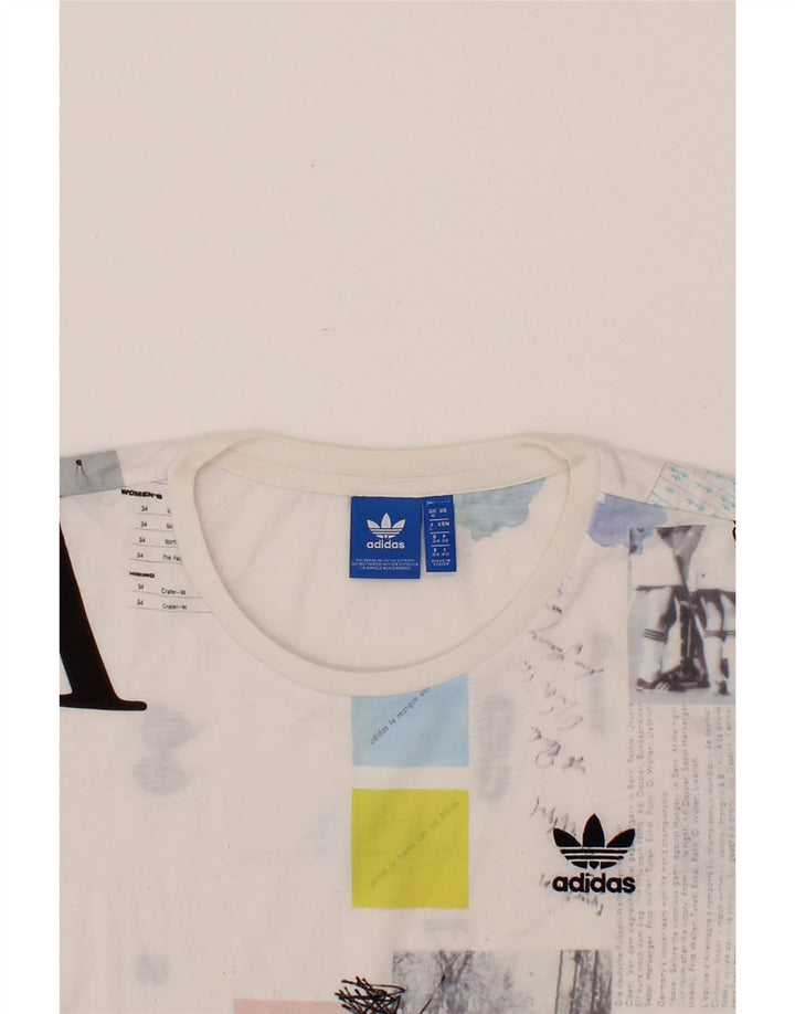 ADIDAS Womens Oversized Graphic T-Shirt Top UK 8 Small White Polyester Vintage Adidas and Second-Hand Adidas from Messina Hembry 