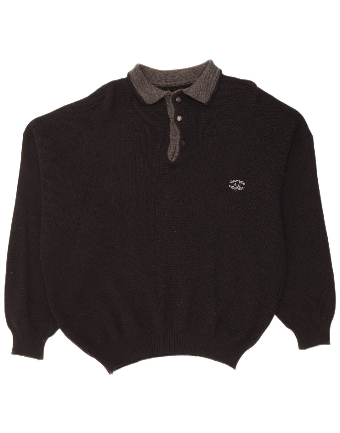 Maglione vintage da uomo con collo a polo XL in lana nera