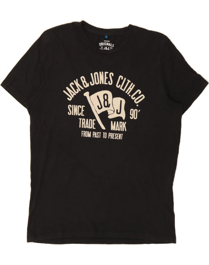 JACK & JONES Mens Graphic T-Shirt Top Large Black Cotton Vintage Jack & Jones and Second-Hand Jack & Jones from Messina Hembry 
