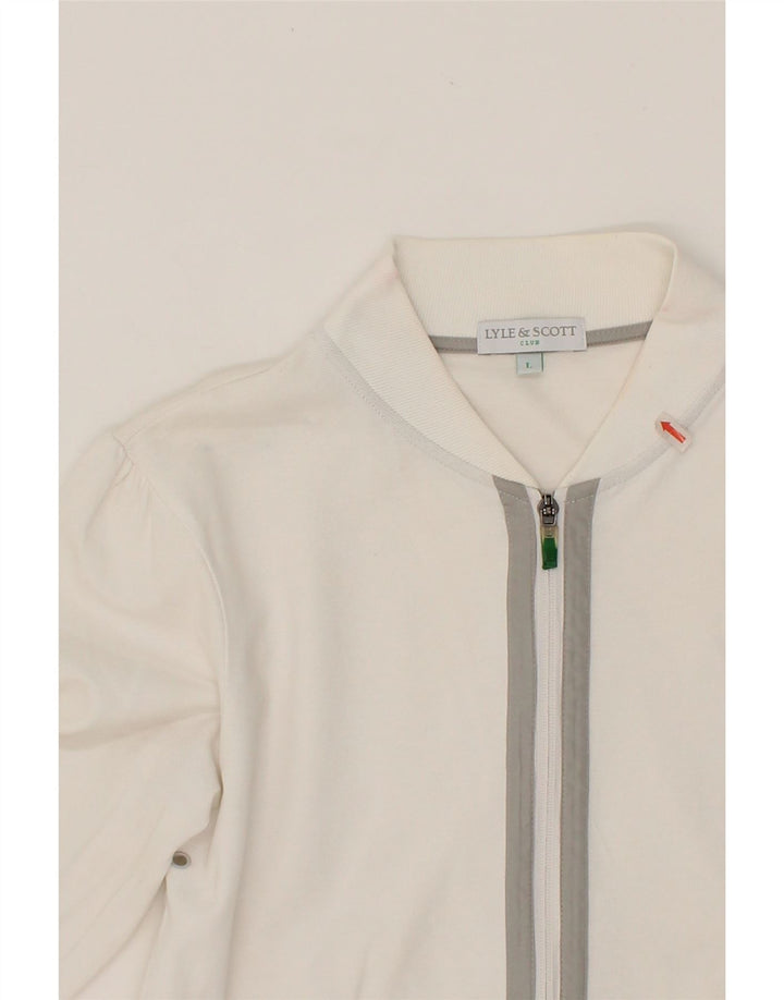 LYLE & SCOTT Womens Tracksuit Top Jacket UK 16 Large White Cotton Vintage Lyle & Scott and Second-Hand Lyle & Scott from Messina Hembry 