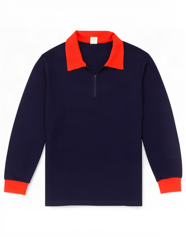 Polo da rugby vintage da uomo a maniche lunghe, grande, color block blu navy