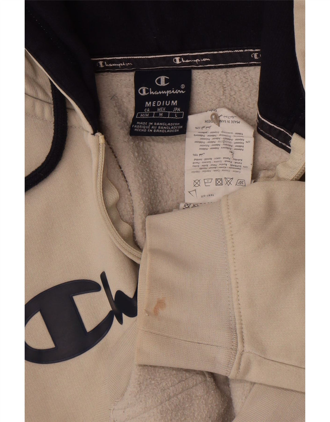 Maglione con cappuccio e zip grafica da uomo Champion in cotone bianco sporco medio