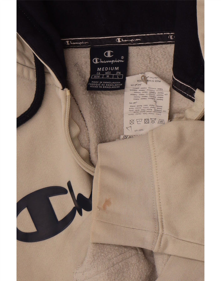 Maglione con cappuccio e zip grafica da uomo Champion in cotone bianco sporco medio