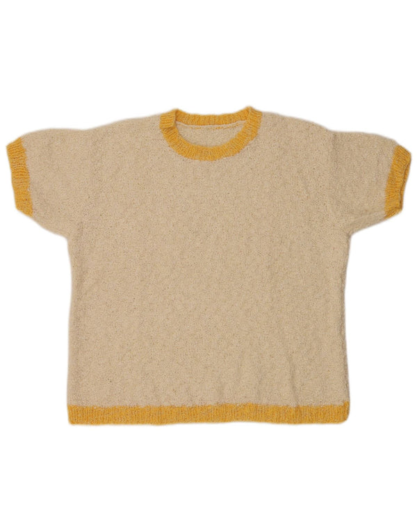Maglione maglione girocollo da donna vintage UK 14 grande blocco colore beige