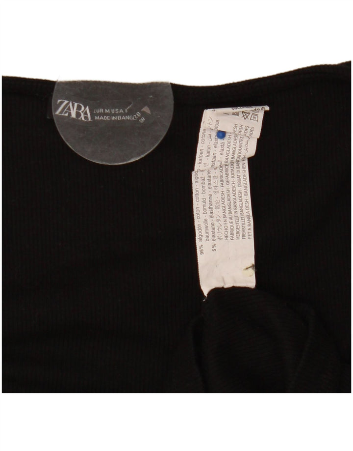 Top Zara da donna corto con allacciatura sul davanti manica lunga UK 12 cotone nero medio