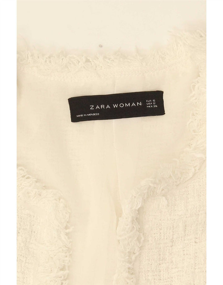 Giacca blazer corta con maniche a 3/4 da donna Zara UK 8 piccola bianca