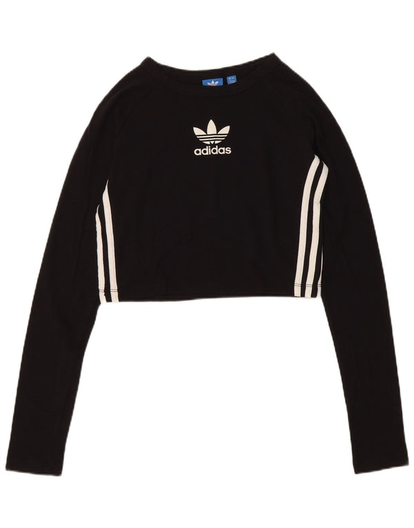 Top corto grafico da donna Adidas manica lunga UK 8 piccolo cotone nero