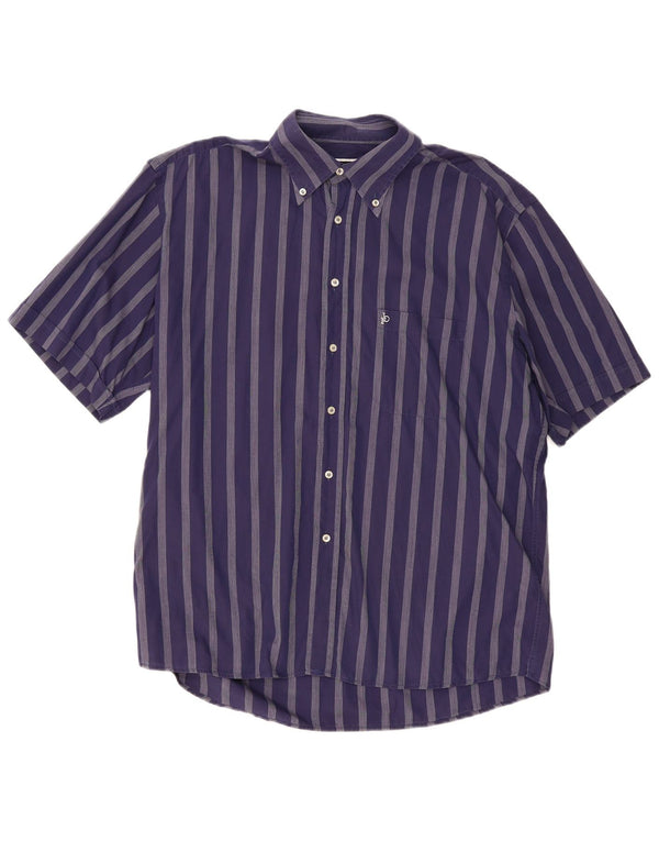 Roccobarocco Mens Short Sleeve Shirt Size 43 17 XL Navy Blue Striped Cotton