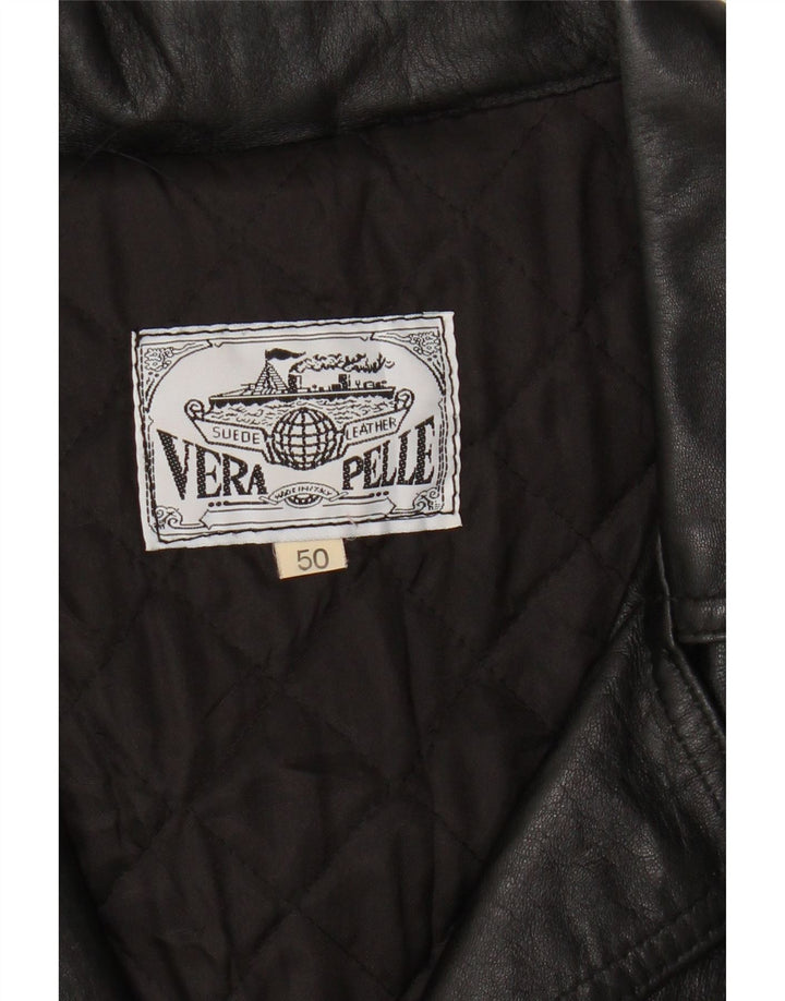 Giacca blazer in pelle vintage da donna a 3 bottoni IT 50 XL in pelle nera