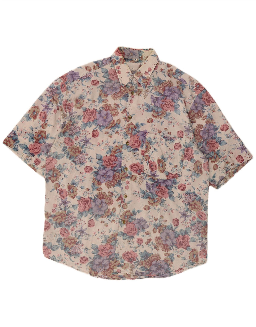 Camicia vintage da uomo a maniche corte retrò floreale multicolore medio
