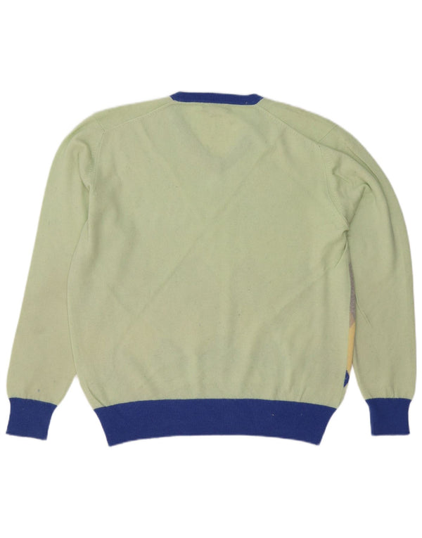 Maglione vintage da uomo con scollo a V IT 52 grande verde a rombi/diamante