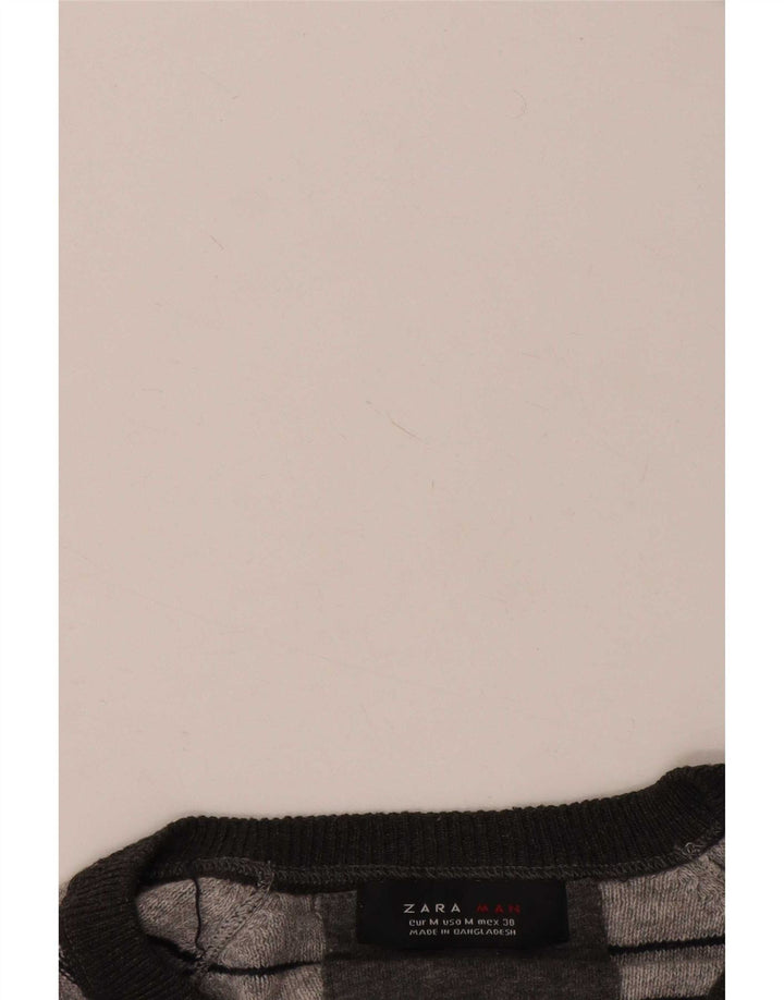 Maglione Zara da uomo con scollo a V grigio medio a righe