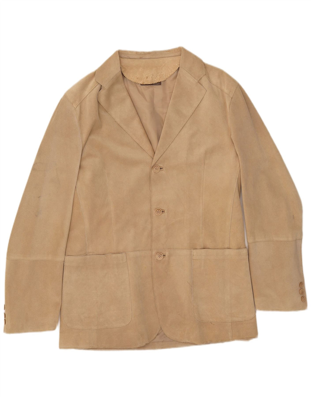 Giacca blazer da uomo in pelle scamosciata a 3 bottoni JJScott IT 52 XL in pelle beige