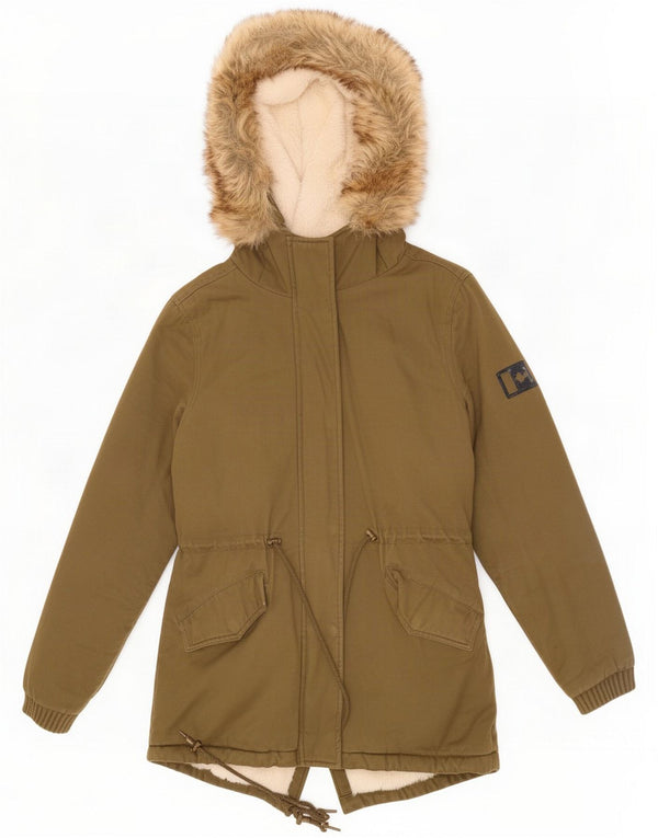 Giacca parka sherpa con cappuccio da donna Canadian Peak UK 10 piccola cotone kaki