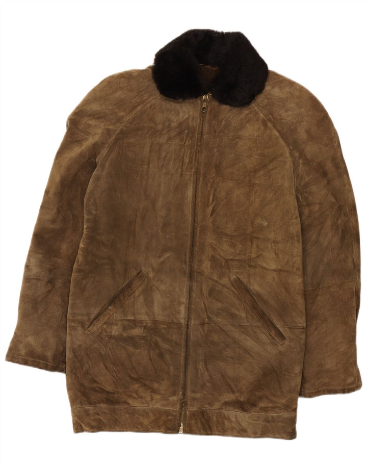 Giacca vintage in pelle scamosciata da uomo UK 38 in pelle marrone medio